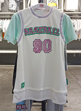 李宁女小童连衣裙夏季休闲运动潮流系列短袖T恤裙子YSKT034