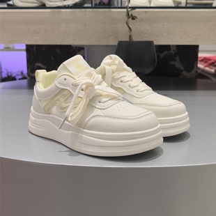 单网系带学生鞋 2026春季 女透气系带松糕板鞋 休闲风厚底小白鞋 新款