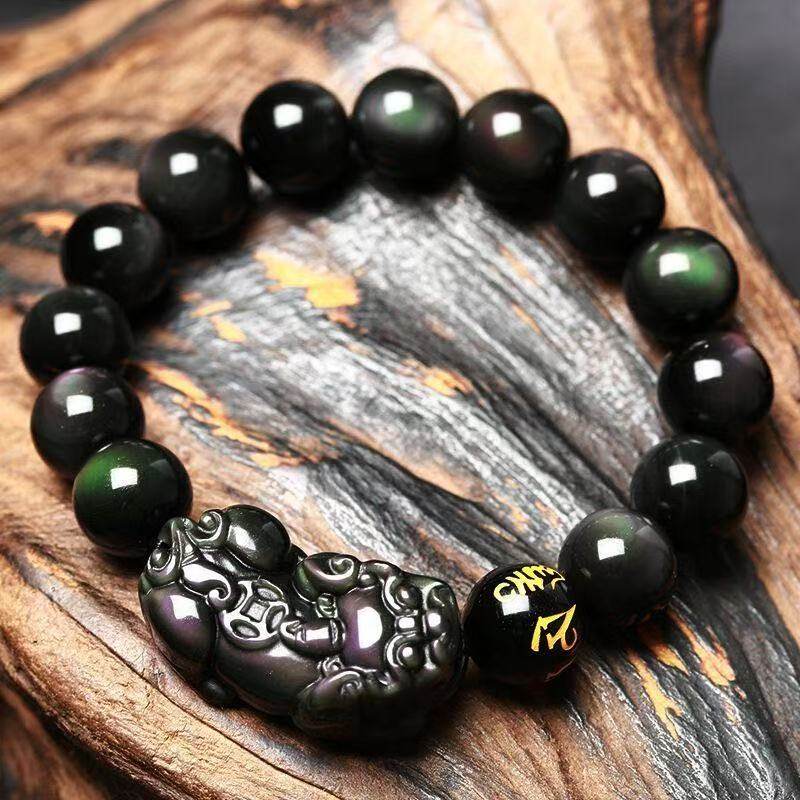 天然彩虹眼黑曜石貔貅手串男士六字真言转运珠招财本命年佛珠手链,饰品/流行首饰/时尚饰品新,黑曜石,淘宝优惠券,粉丝福利购,淘宝优惠卷