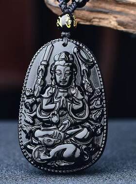天然乌金黑曜石鼠本命年千手观音