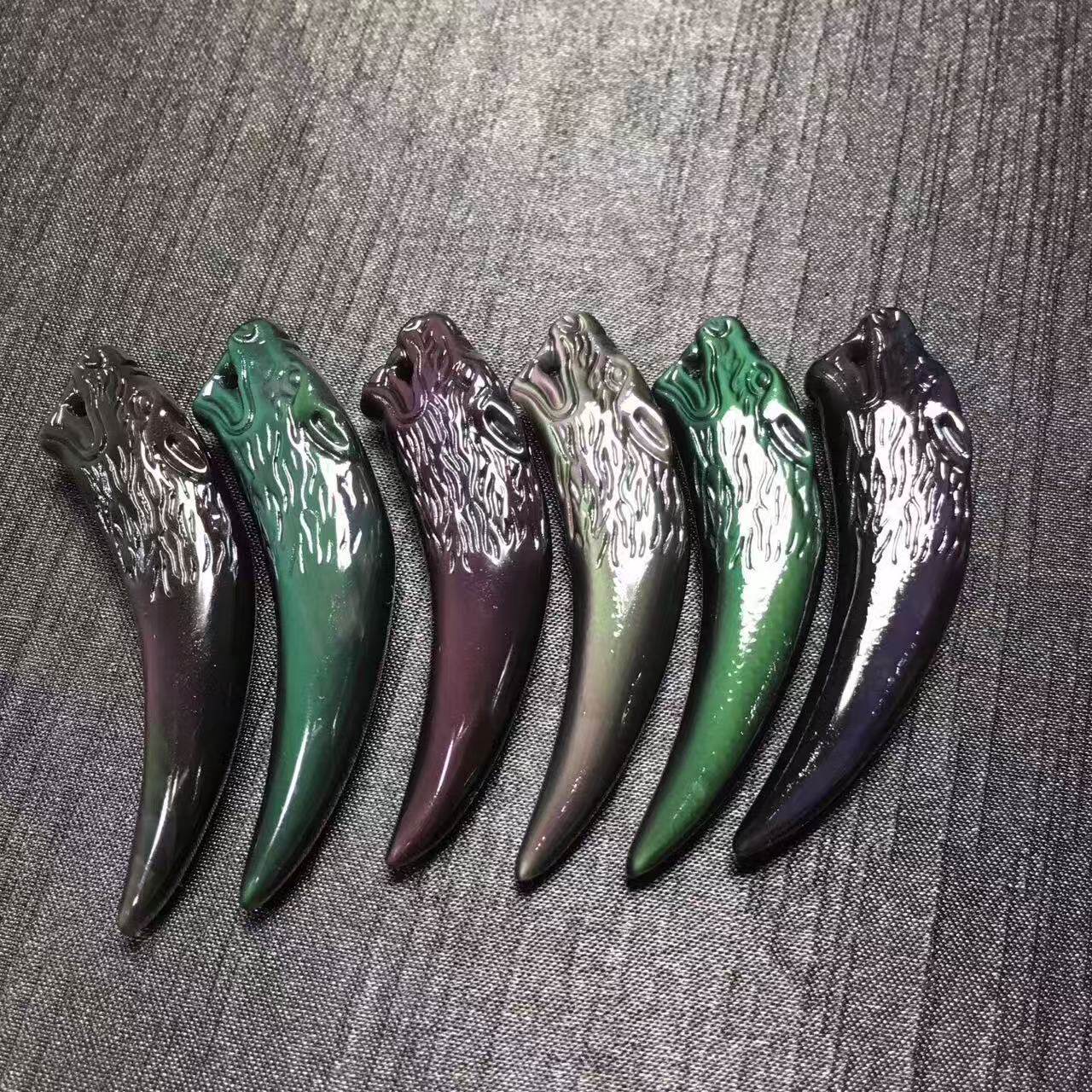 天然彩曜石狼牙吊坠护身符男士女款文玩项链雕刻挂坠生日礼物礼品