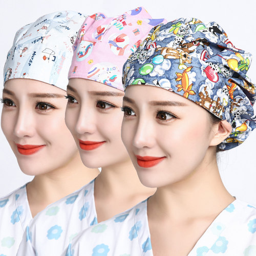 女医生长发涤棉印花手术帽子