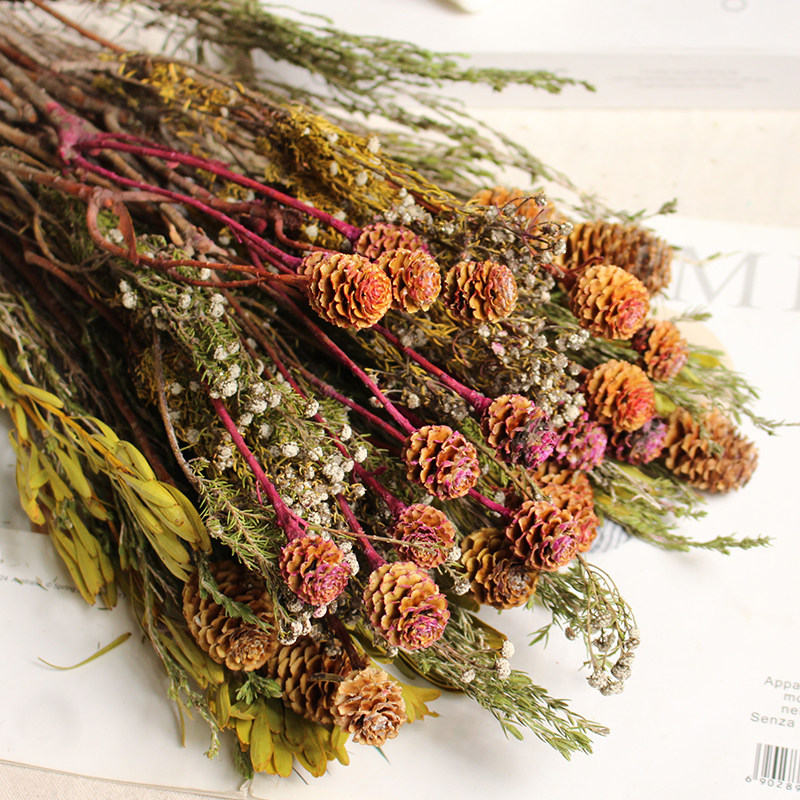 手工天然松果干花束永生花diy材料包装饰摆设插花圣诞花束松塔