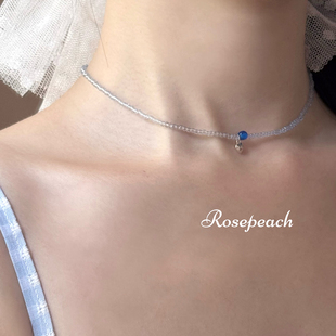 rosepeach「清音」原创小众少女心清冷925银爱心蓝色串珠锁骨链