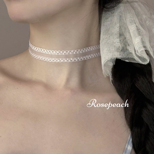 rosepeach「银砾」原创小众法式少女清冷风半透明白色蕾丝choker