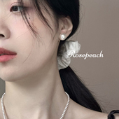 韩国fever同款 peche 气质正圆强光施华洛珍珠925银耳钉耳夹