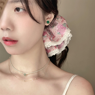 peche「薄荷糖」原创小众少女夏日清新叠戴淡绿串珠项链锁骨链