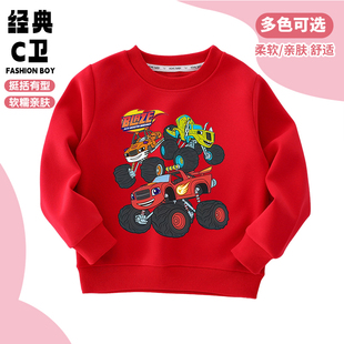 旋风战车队飚速衣服男童长袖卫衣秋装短袖儿童卡通印花宽松休闲装