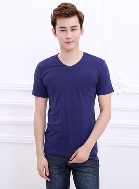 雪竹春夏新品短袖男士柔软舒适精品棉质v领修身T恤透气汗衫16931