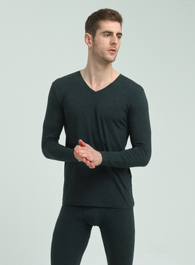 雪竹内衣新品德绒V领秋冬男士保暖套装中厚秋衣秋裤棉毛衫17521