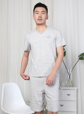 雪竹男士短袖中裤套装男式撞色t恤五分裤宽松家居服两件套17315