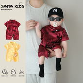 抓周唐装 新中式 满月婴幼儿爬服 婴儿周岁礼服薄款 百天宝宝衣服夏季