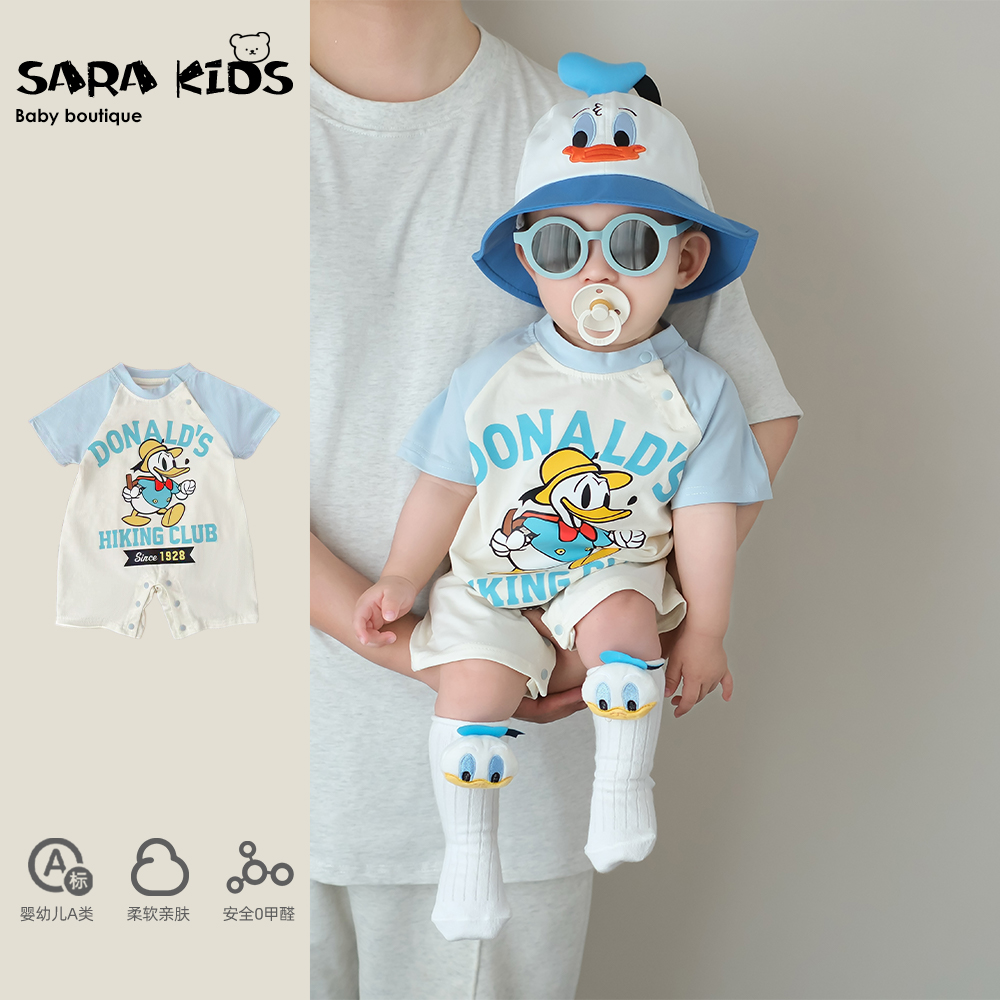 新生婴幼儿衣服夏季薄款男宝宝短袖连体衣夏装小月龄哈衣爬服夏天