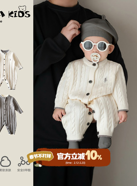 春装婴儿连体衣爬服2026春季宝宝衣服春秋小月龄周岁毛衣外出服