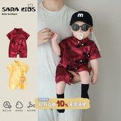 抓周唐装 新中式 满月婴幼儿爬服 婴儿周岁礼服薄款 百天宝宝衣服夏季