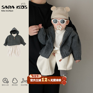 男宝宝套装2025冬装新款加厚毛衣外套婴幼儿冬季时髦衣服加绒裤子