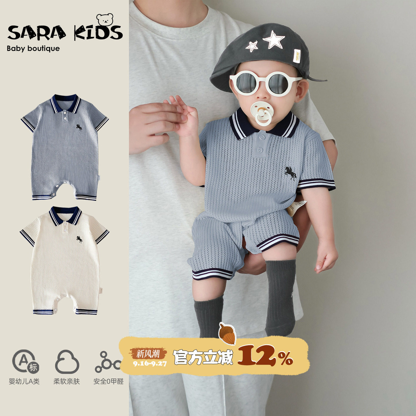 小月龄男宝夏季衣服薄款婴幼儿短袖连体衣夏装新款新生儿洋气哈衣图片