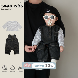 上衣两件套春装 男宝宝套装 婴幼儿衣服韩系小孩连体背带裤 新款 春季