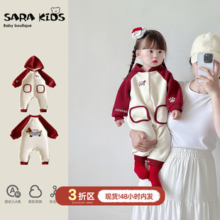 婴儿衣服女宝宝早秋洋气爬服2025新款 小公主连帽连体衣哈衣萌 秋装