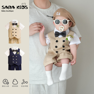 夏薄款婴幼儿衣服2025周岁男宝礼服新款男童套装洋气生日抓周夏装