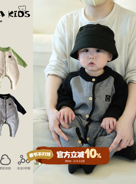 婴儿衣服春秋毛衣爬服满月宝宝春装连体衣外套洋气婴幼儿外出爬服
