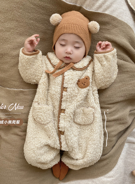 婴儿冬装连体衣宝宝冬季衣服保暖加绒外出服超萌新生儿可爱爬爬服