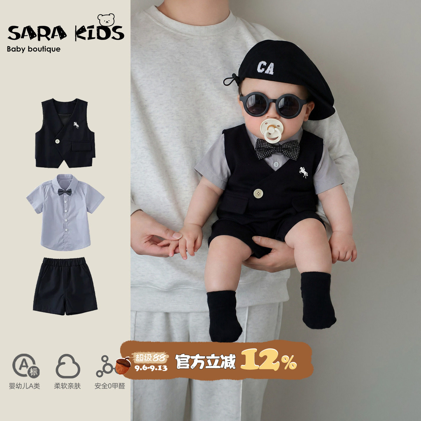 男宝宝西装套装婴幼儿衣服夏季周岁服夏装新款西服生日宴礼服童装图片