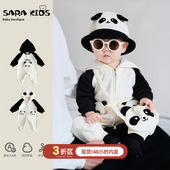 超萌可爱婴儿秋装 连体衣满月宝宝衣服春秋款 幼儿连帽哈衣熊猫爬服
