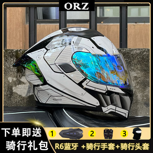 ORZ揭面盔A类3CDOT认证摩托车头盔男女四季机车全盔通用彩尾翼