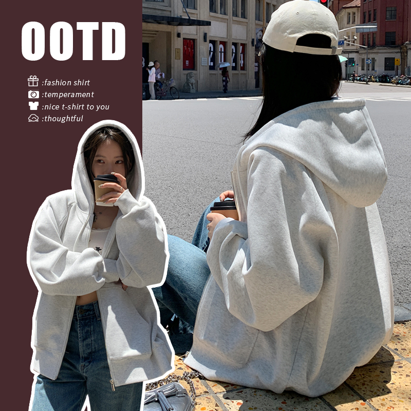 秋冬款帽衫开衫宽松韩版女士卫衣