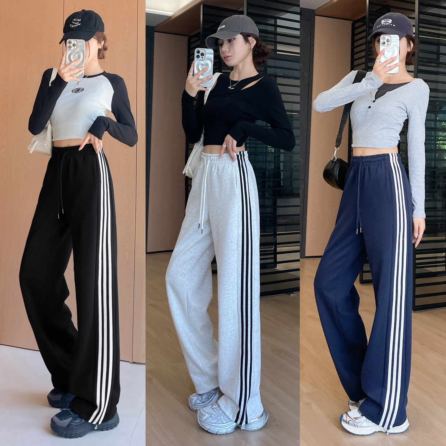 美式两穿显高显瘦直筒运动卫裤