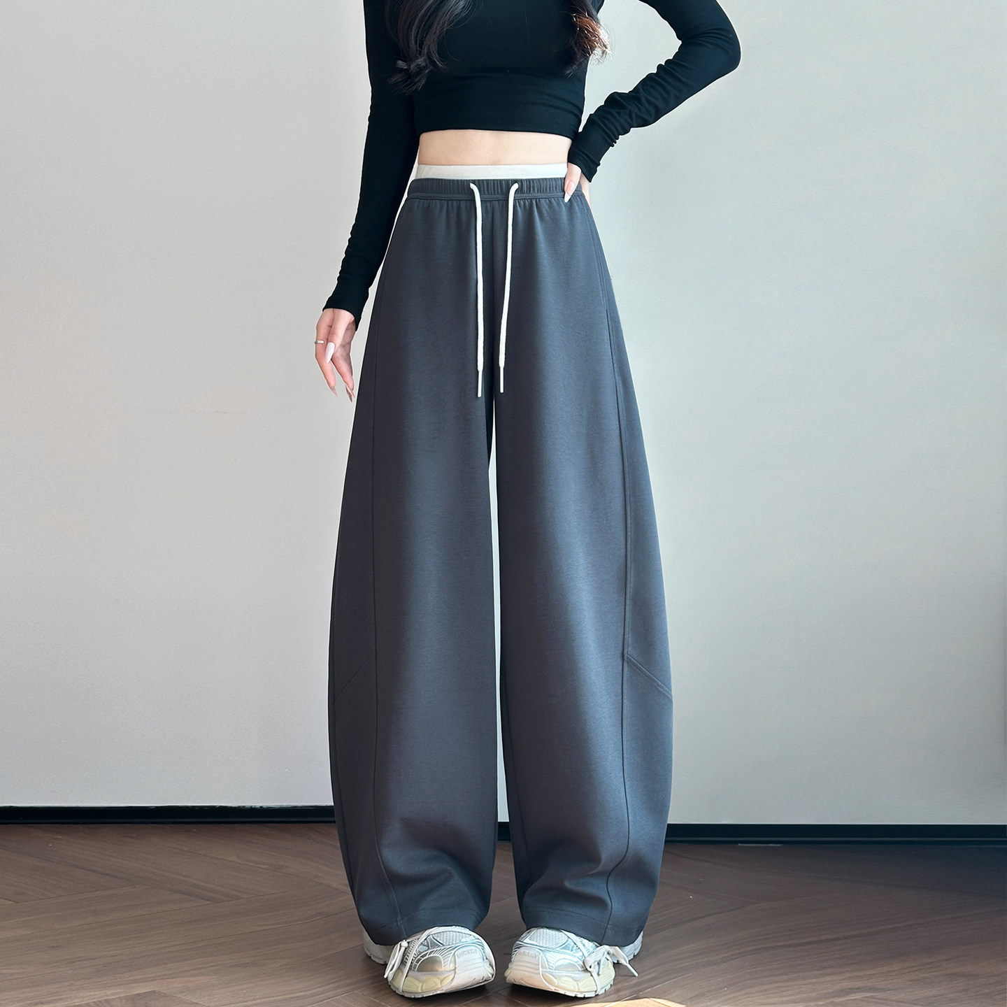 弯刀阔腿裤女2026春秋季新款灰色美式运动卫裤莱赛尔休闲香蕉裤子,女装/女士精品,休闲裤,淘宝优惠券,粉丝福利购,淘宝优惠卷