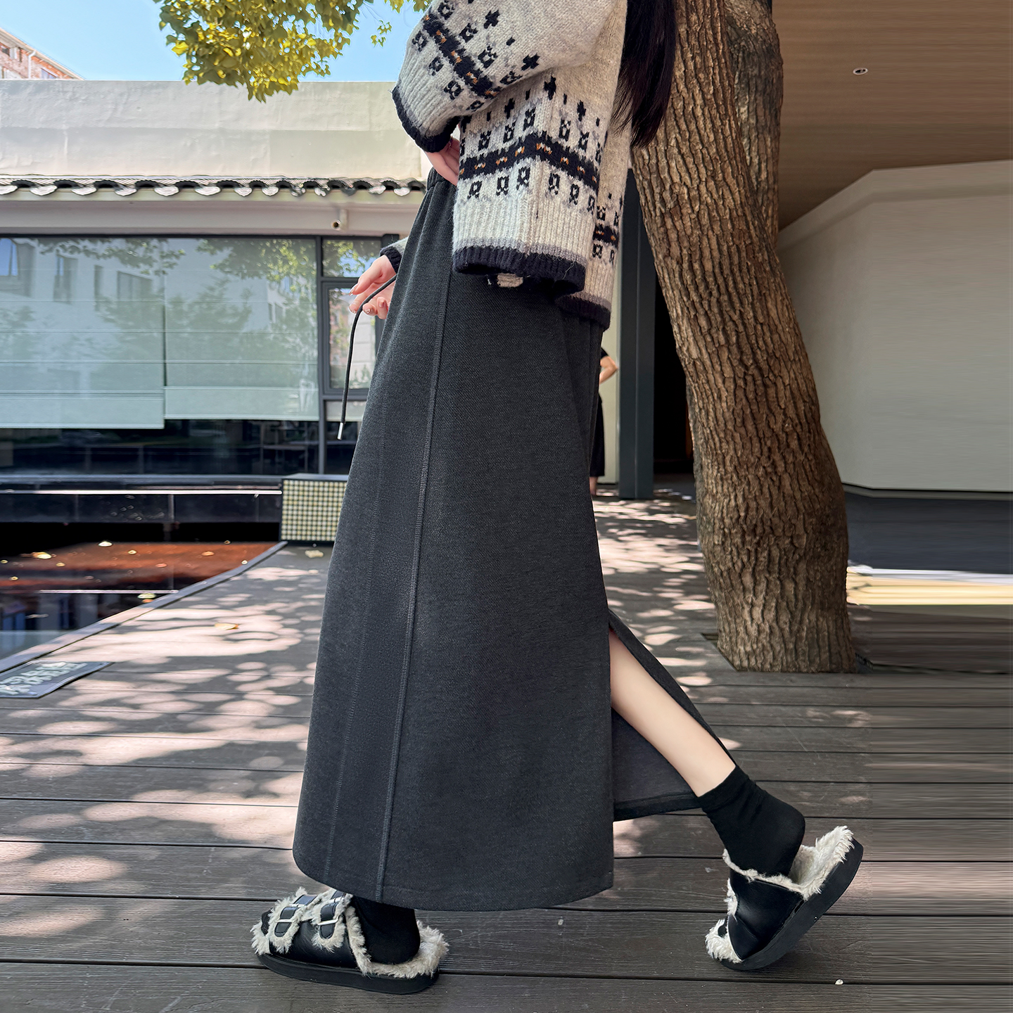 高腰宽松显瘦小个子A字早秋裙子