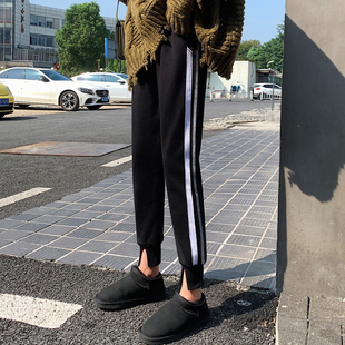 運動褲 2021新款 顯瘦百搭加絨加厚束腳休閑褲 子女外穿寬松 女秋冬季