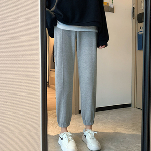 运动裤 宽松束脚灰色春秋休闲裤 2025年新款 女卫裤 子 冬季 加绒直筒裤