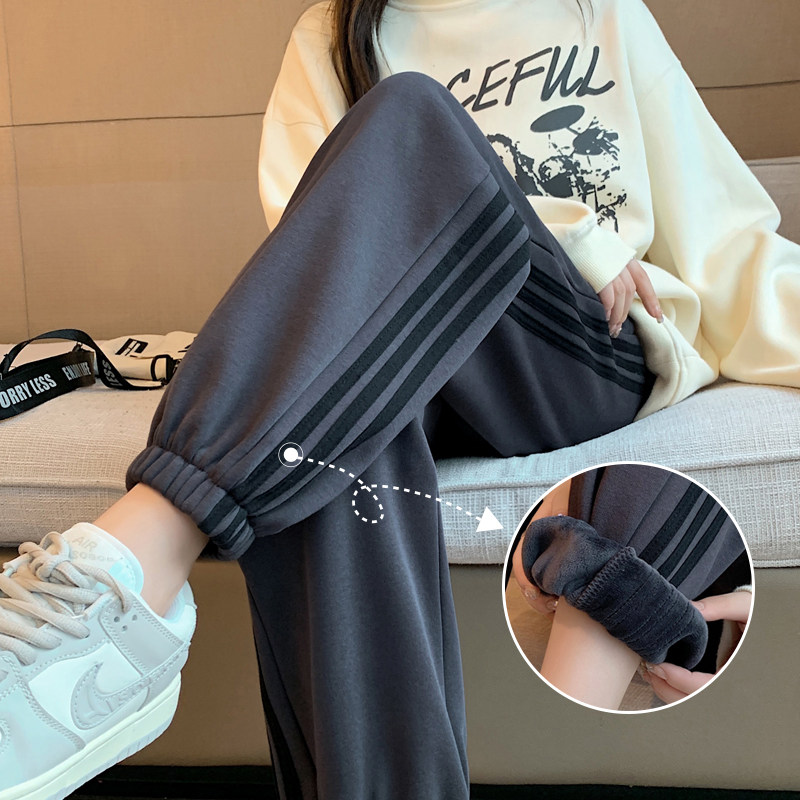 加绒运动裤女秋冬季宽松束脚外穿卫裤ins潮2026新款直筒休闲裤子,女装/女士精品,休闲裤,淘宝优惠券,粉丝福利购,淘宝优惠卷