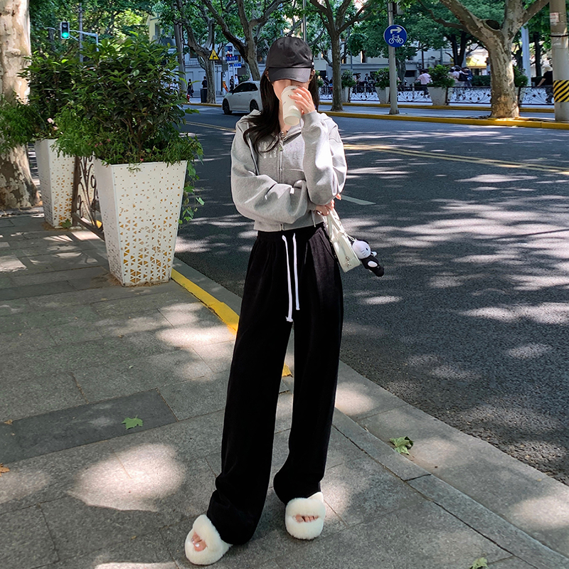 宽松韩系慵懒松弛感高腰阔腿裤