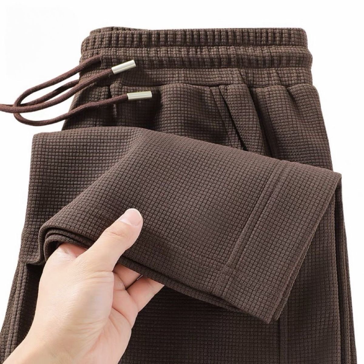 楹煦春秋薄款华夫格运动裤男宽松直筒休闲长裤束脚跑步训练卫裤子