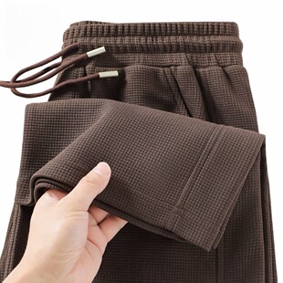 楹煦春秋薄款华夫格运动裤男宽松直筒休闲长裤束脚跑步训练卫裤子