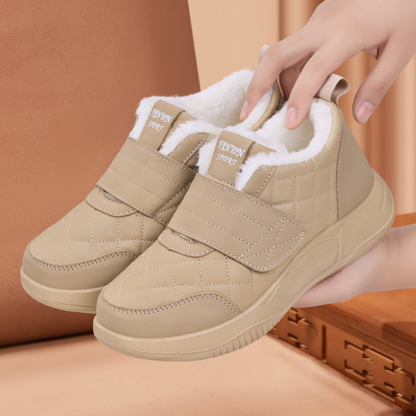 老北京布鞋女新款冬季加绒加厚运动妈妈棉鞋魔术贴防滑保暖雪地靴,女鞋,棉鞋,淘宝优惠券,粉丝福利购,淘宝优惠卷