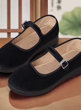 老北京布鞋女旗舰店官方正牌2025新款春秋软底黑色上班防滑工作鞋