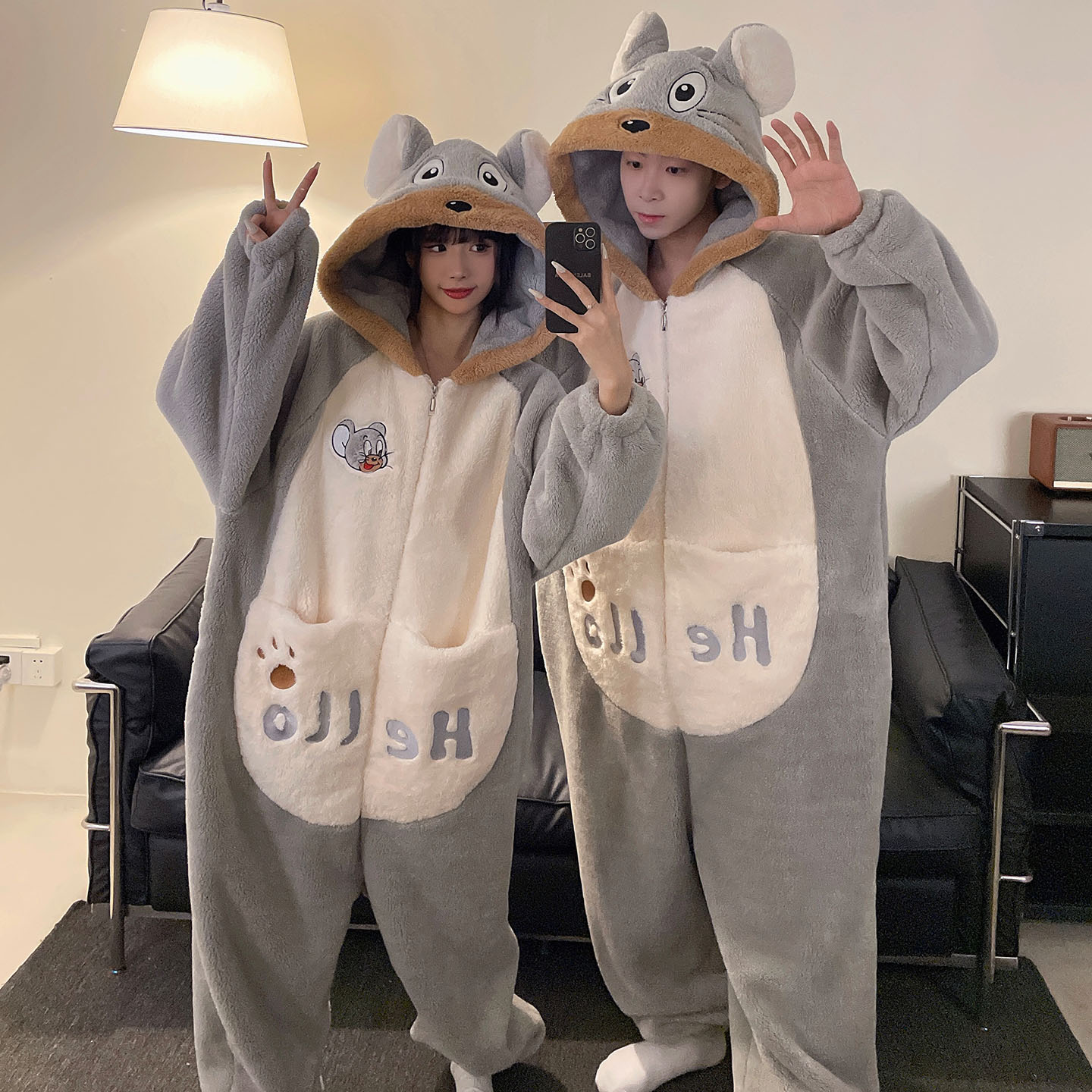 珊瑚绒情侣睡衣冬季连体加绒加厚