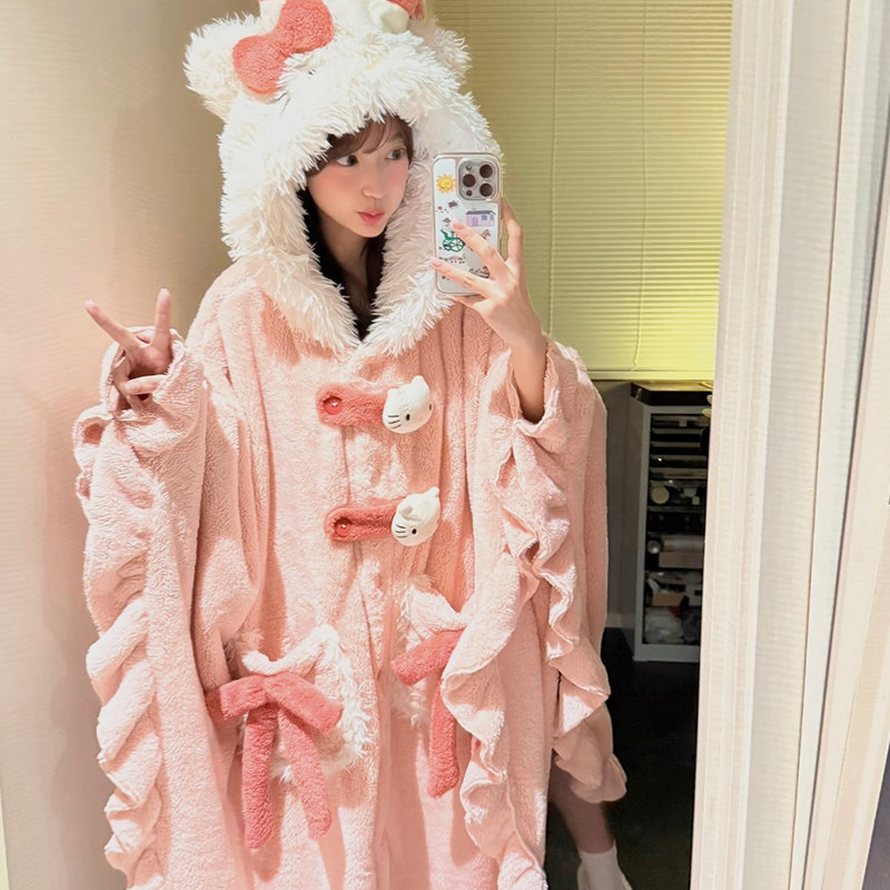 斗篷睡袍女款秋冬季珊瑚绒