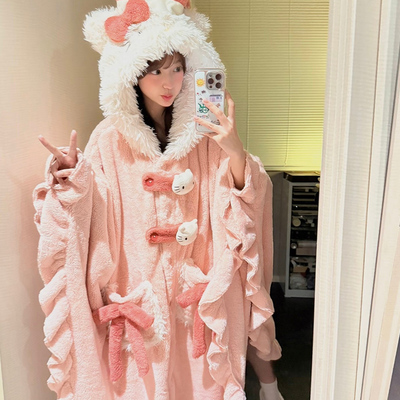斗篷睡袍女款秋冬季珊瑚绒