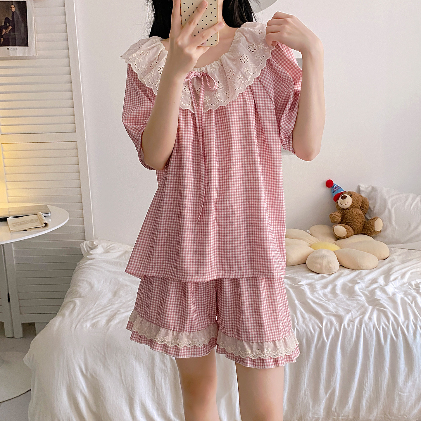 睡衣女款2025新款夏季韩版公主风短袖短裤薄款可外穿家居服套装