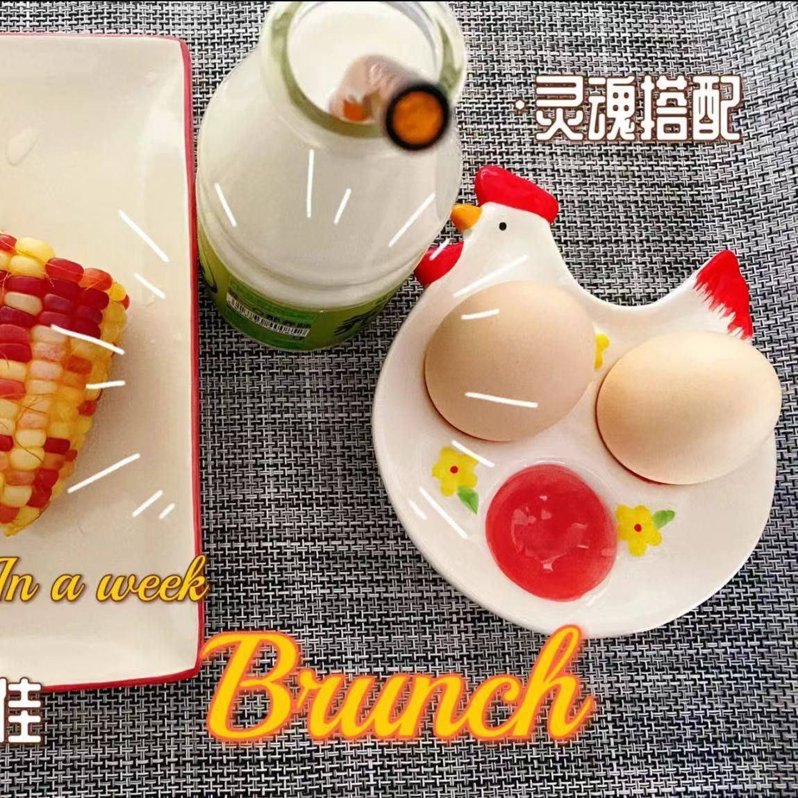 卡通公鸡造型陶瓷蛋托ins风家居创意餐桌厨房可爱高颜值鸡蛋托盘,餐饮具,餐用托盘,淘宝优惠券,粉丝福利购,淘宝优惠卷