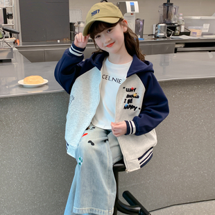 贝田女童连帽外套秋季儿童2025新款春秋款女孩时髦早秋天休闲上衣