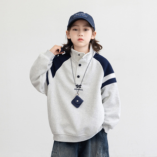 贝田男童立领卫衣春秋款儿童春季2026新款帅气男孩春天中大童上衣