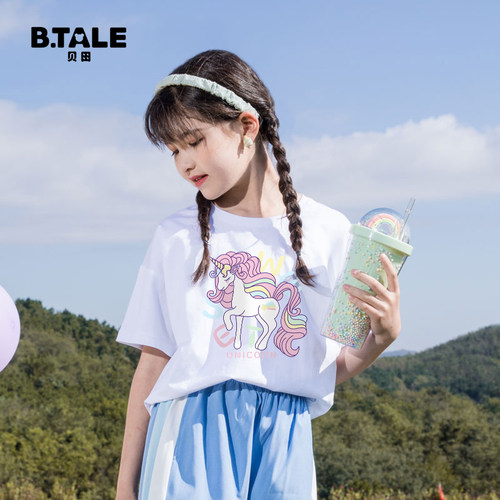 贝田女童短袖夏季清爽时髦上衣