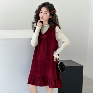 女童冬装套装红色2026新款过年衣服新年儿童12岁女孩本命年连衣裙